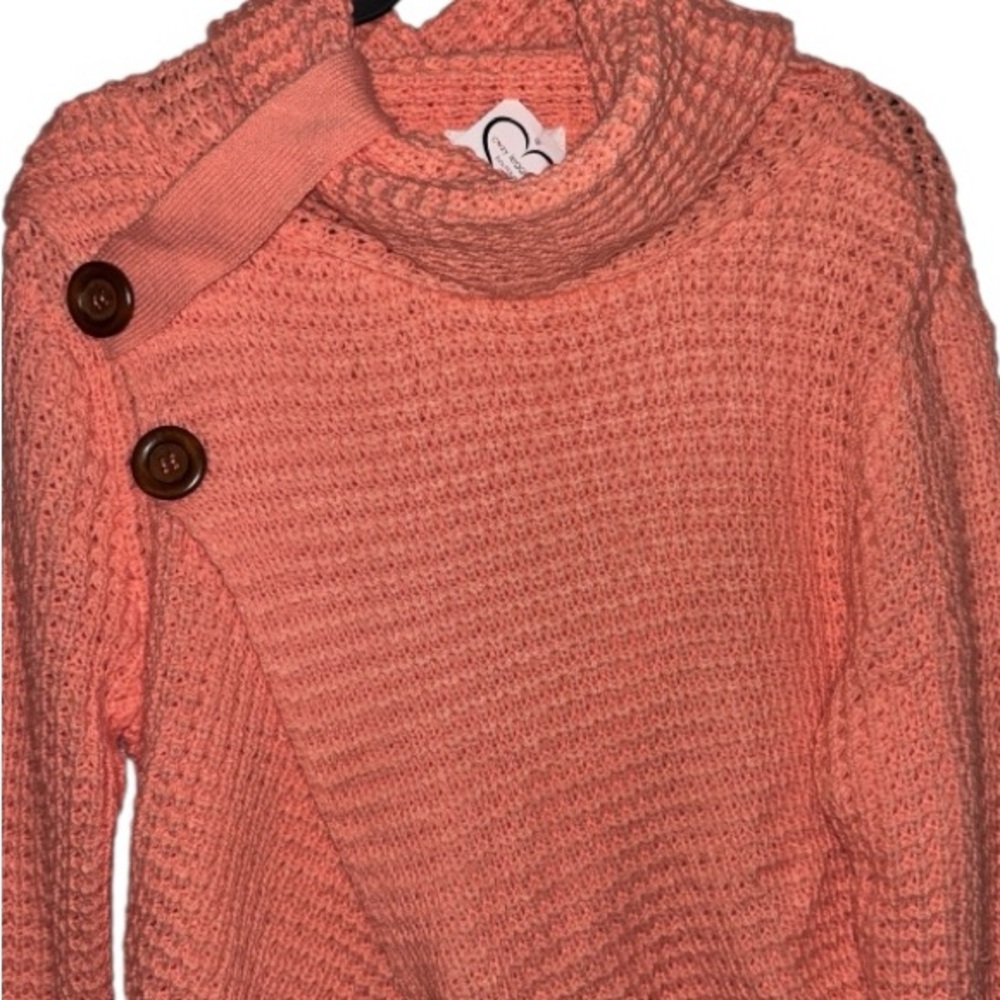 Zenana Turtleneck Waffle Crossover Button Sweater, P2P:20.5”, L:28”, NWT-Coral - Picture 6 of 16